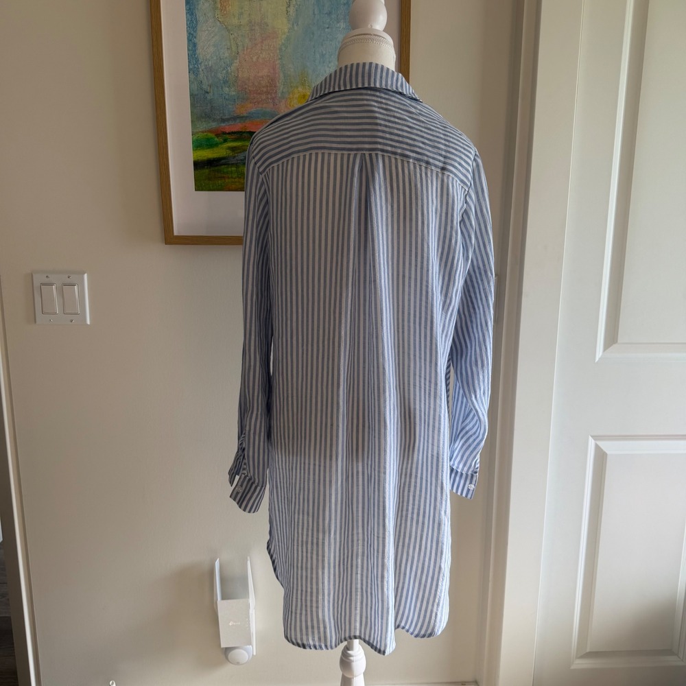 la Vie en Rose Aqua Striped Button Down Tunic Cover Up Tropical Resortwear M - Picture 2 of 9